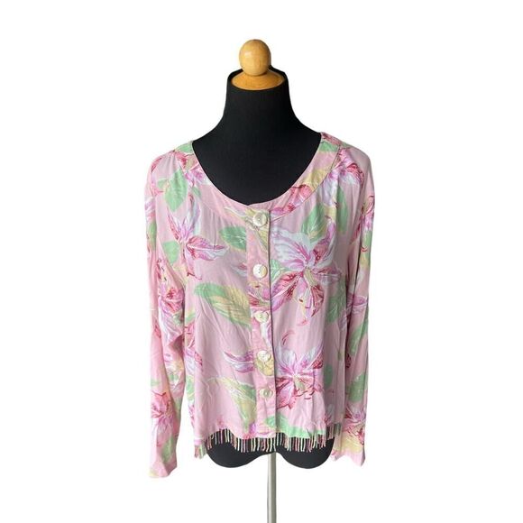 Paradiso Tops - PARADISO LONG TROPICAL BLOUSE SIZE LARGE BEADED